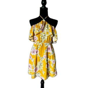 Cupcakes & Cashmere halter mini off-shoulders yellow dress magnolia floral sz XS